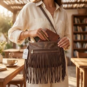 Heritage West Western Fringe Crossbody Bag Brown Boho Rodeo Cowgirl Festival